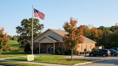 Suburban Middle Tennessee community building used as a polling place on a clear autumn morning (illustrative)