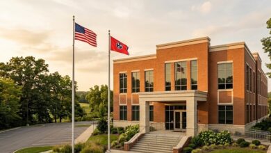 A Middle Tennessee municipal civic building at golden hour (illustrative)