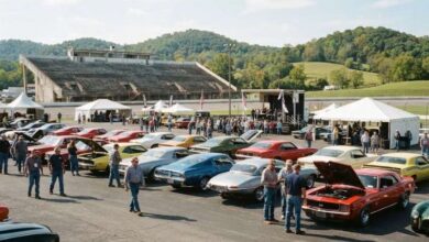 Classic muscle cars lined up at a collector car auction at Nashville Superspeedway in Wilson County (illustrative)