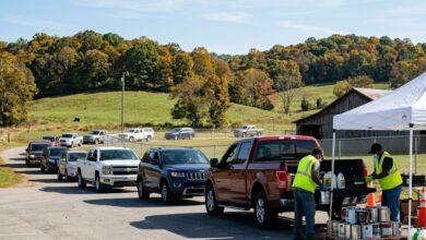 Free household hazardous waste drop-off line at a Wilson County fairground (illustrative)